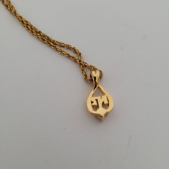 Vintage Nina Ricci NR Pendant Necklace Reighstones 14” Gold Chocker Teardrop - Picture 5 of 6